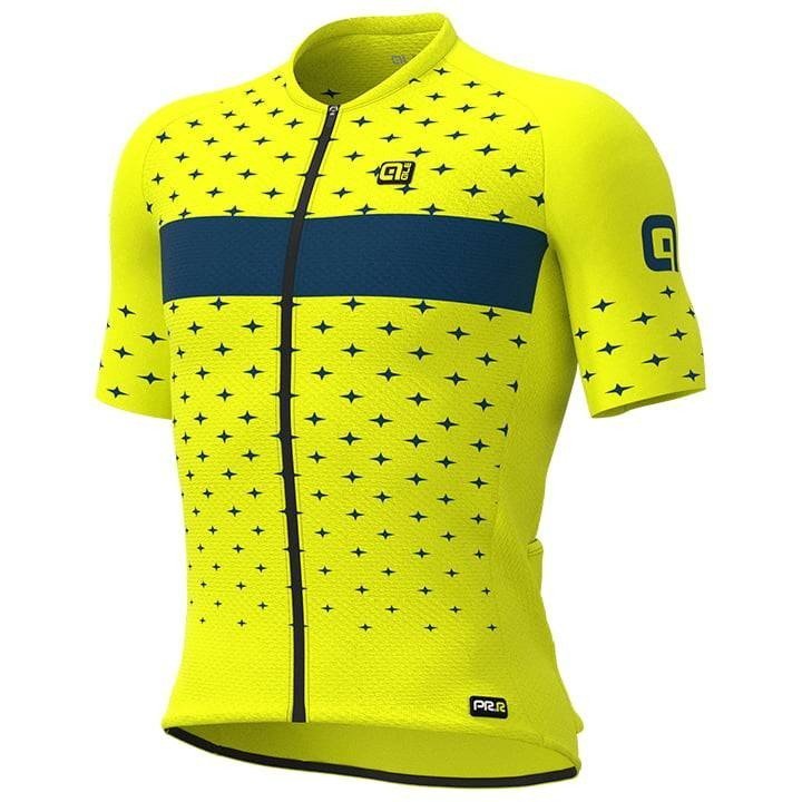 Maillot corto ALÉ Stars en verde y amarillo neón para ciclistas que quieren destacar