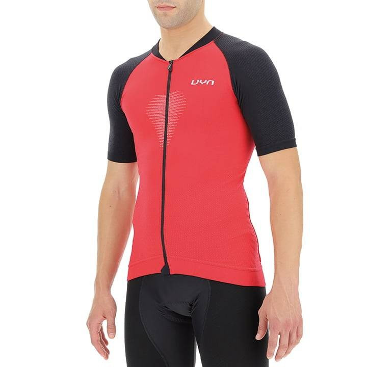 Maillot UYN Granfondo corto en rojo y negro, ideal para tus rutas en bici