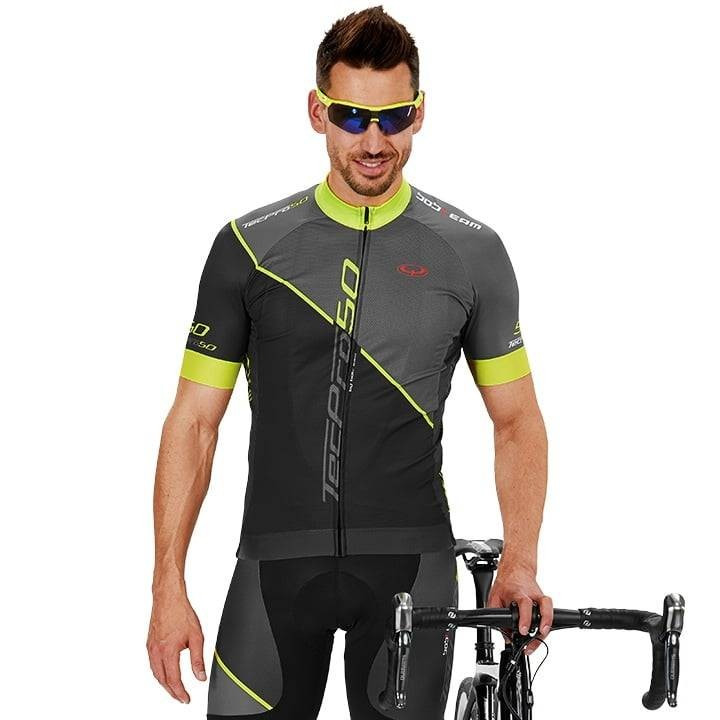Maillot BOBTEAM tecPro50 negro y amarillo neón, ideal para ciclistas exigentes