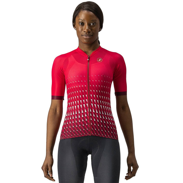 Maillot corto mujer CASTELLI Climber's 2.0 en rojo y blanco para ciclistas con estilo