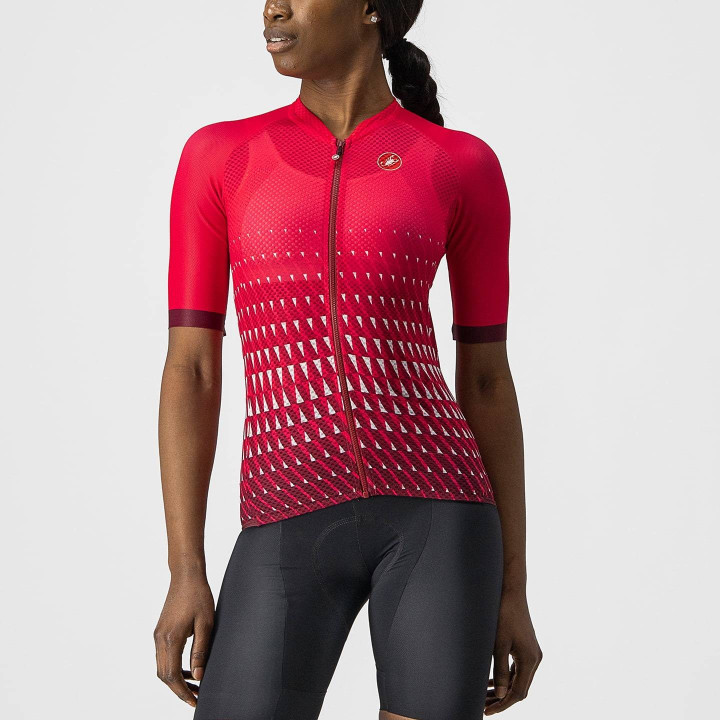 Maillot corto mujer CASTELLI Climber's 2.0 en rojo y blanco para ciclistas con estilo