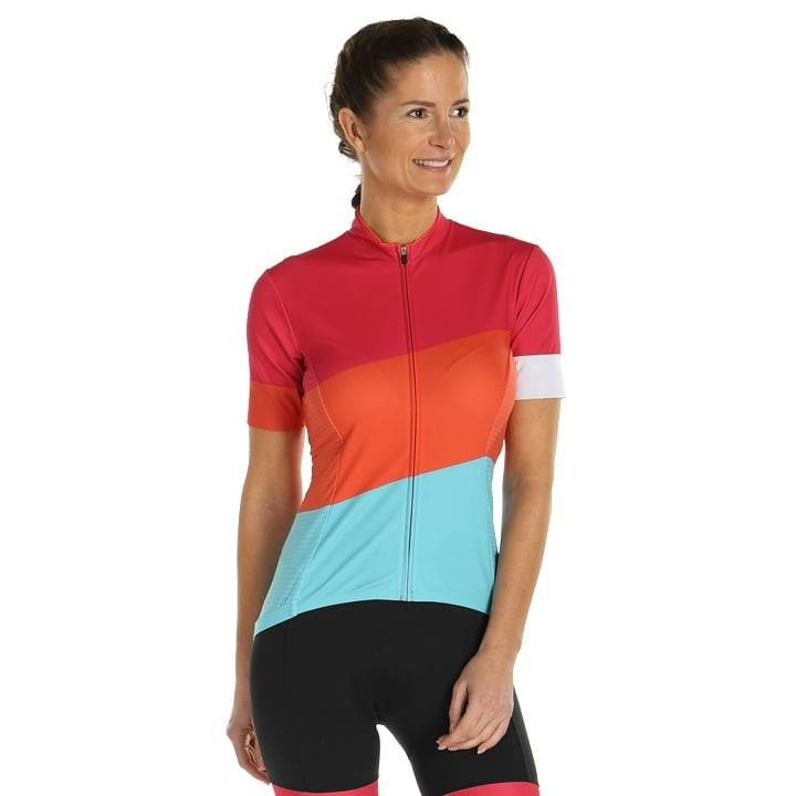 Maillot de ciclismo corto para mujer Sumire en fucsia, rojo y azul de SHIMANO