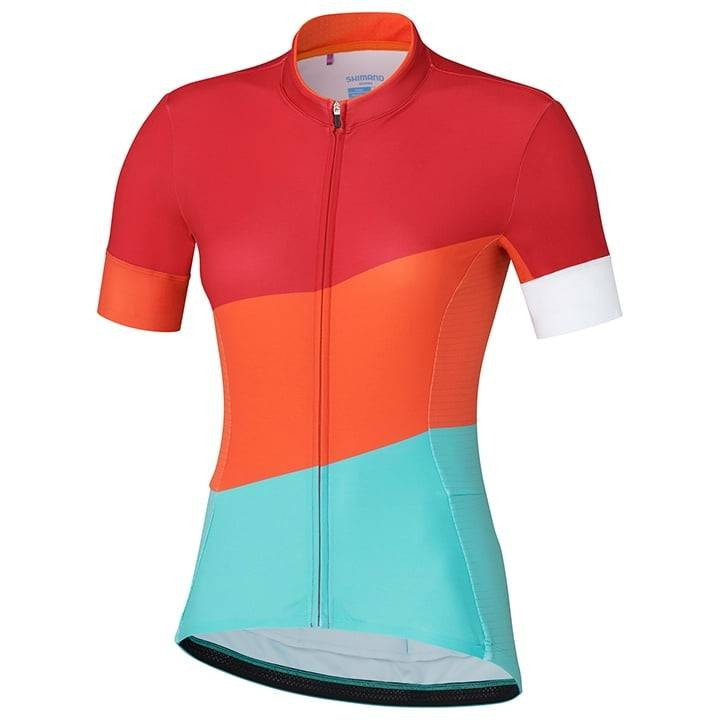 Maillot de ciclismo corto para mujer Sumire en fucsia, rojo y azul de SHIMANO