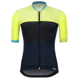 Maillot de ciclismo corto SANTINI Sleek 99 en azul y amarillo neón para ciclistas exigentes