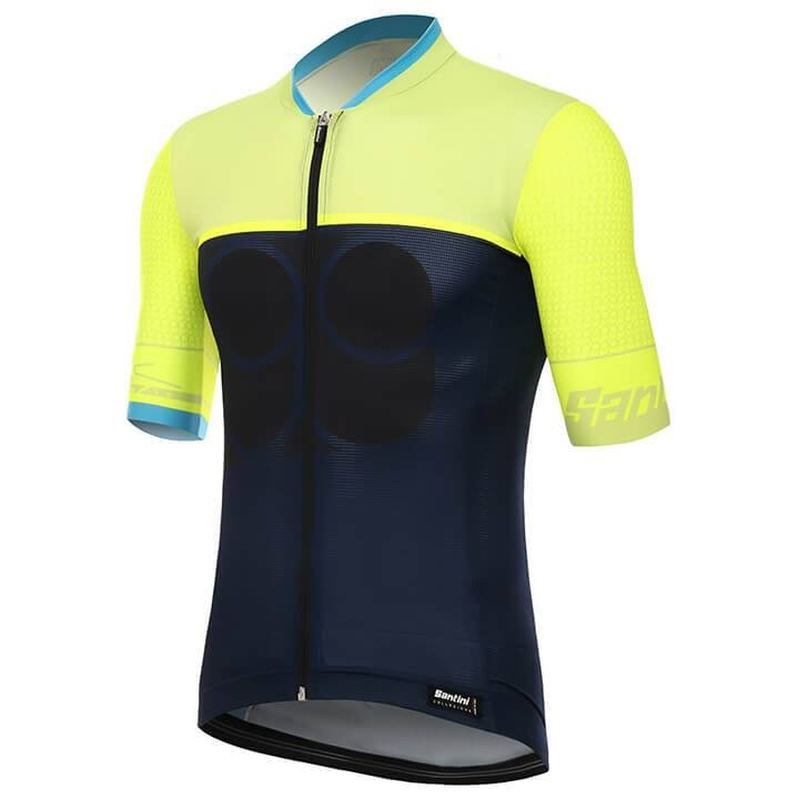 Maillot de ciclismo corto SANTINI Sleek 99 en azul y amarillo neón para ciclistas exigentes