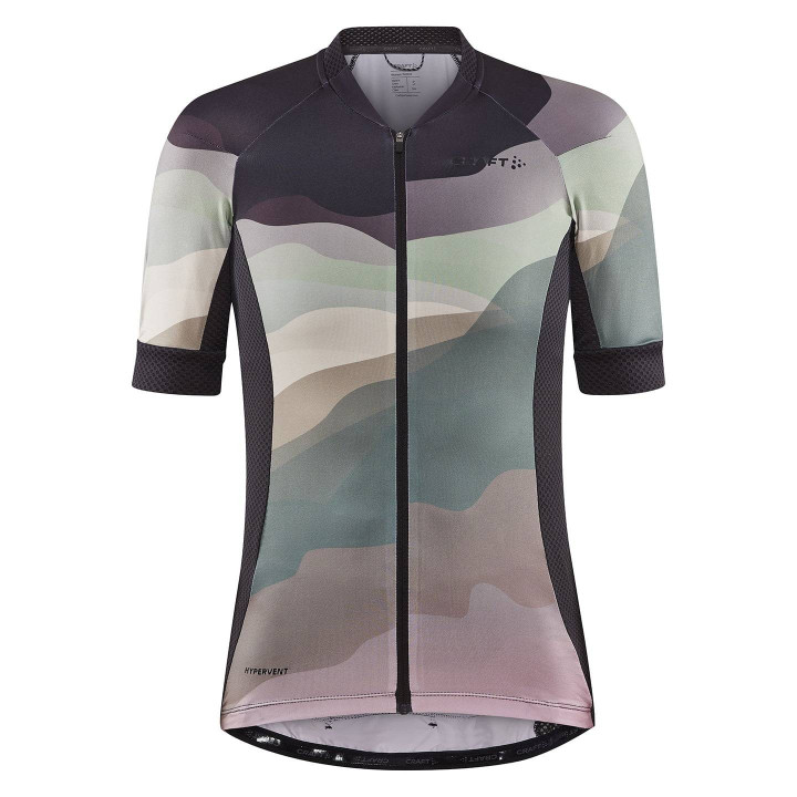 Maillot de ciclismo corto para mujer CRAFT en gris y turquesa, ideal para pedalear con estilo y comodidad