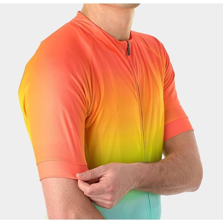 Maillot corto Bontrager Circuit LTD en naranja y azul para ciclistas cómodos y estilosos