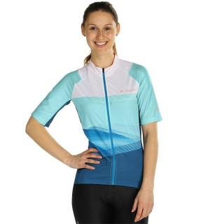Maillot corto para mujer VAUDE Majura II en azul y blanco, comodidad y estilo en cada pedaleo