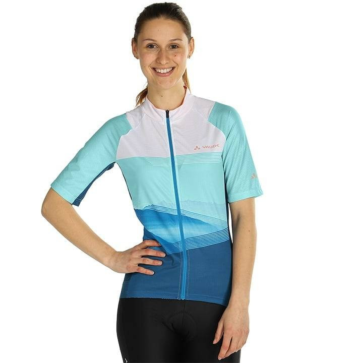 Maillot corto para mujer VAUDE Majura II en azul y blanco, comodidad y estilo en cada pedaleo