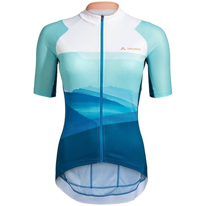 Maillot corto para mujer VAUDE Majura II en azul y blanco, comodidad y estilo en cada pedaleo