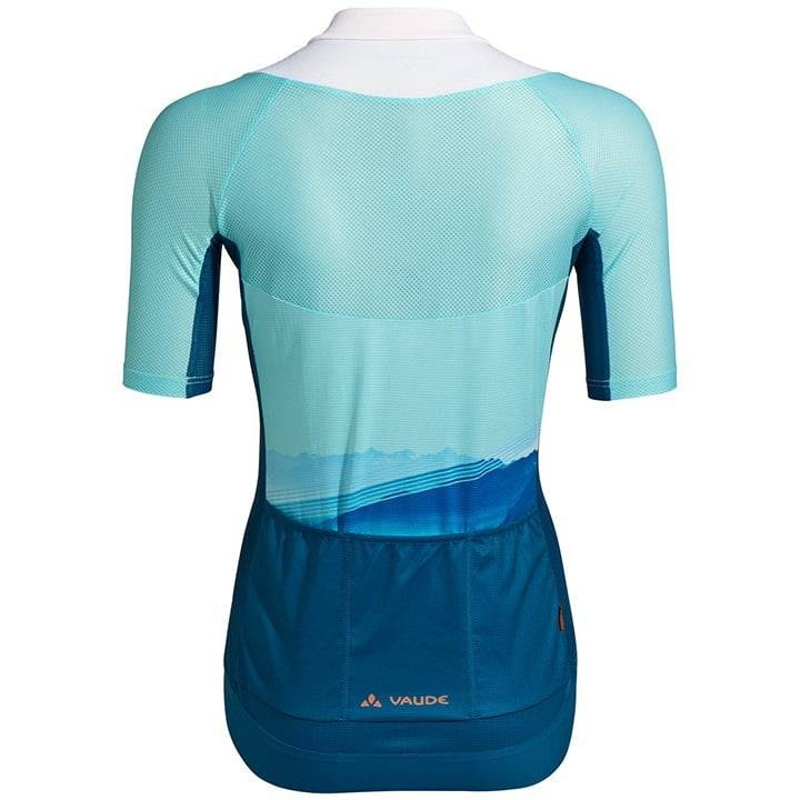 Maillot corto para mujer VAUDE Majura II en azul y blanco, comodidad y estilo en cada pedaleo