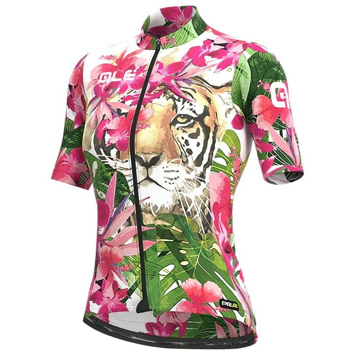 Maillot de ciclismo corto para mujer en fucsia con diseño de tigre de ALÉ