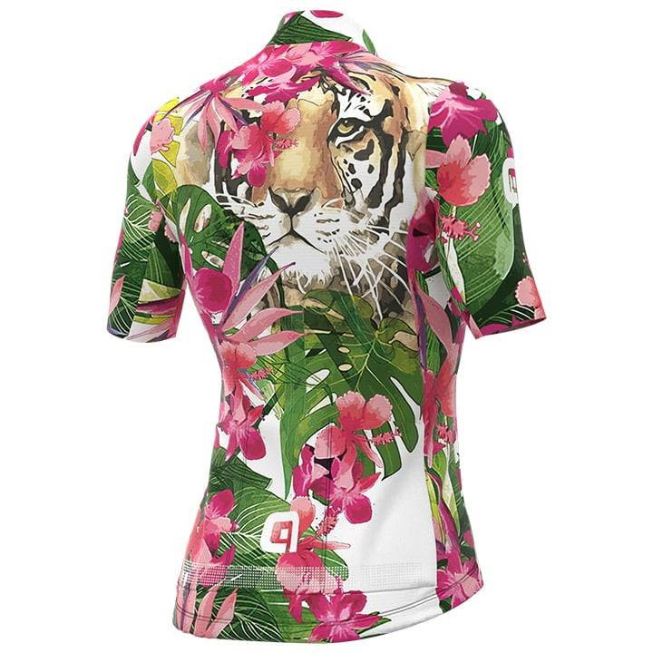 Maillot de ciclismo corto para mujer en fucsia con diseño de tigre de ALÉ