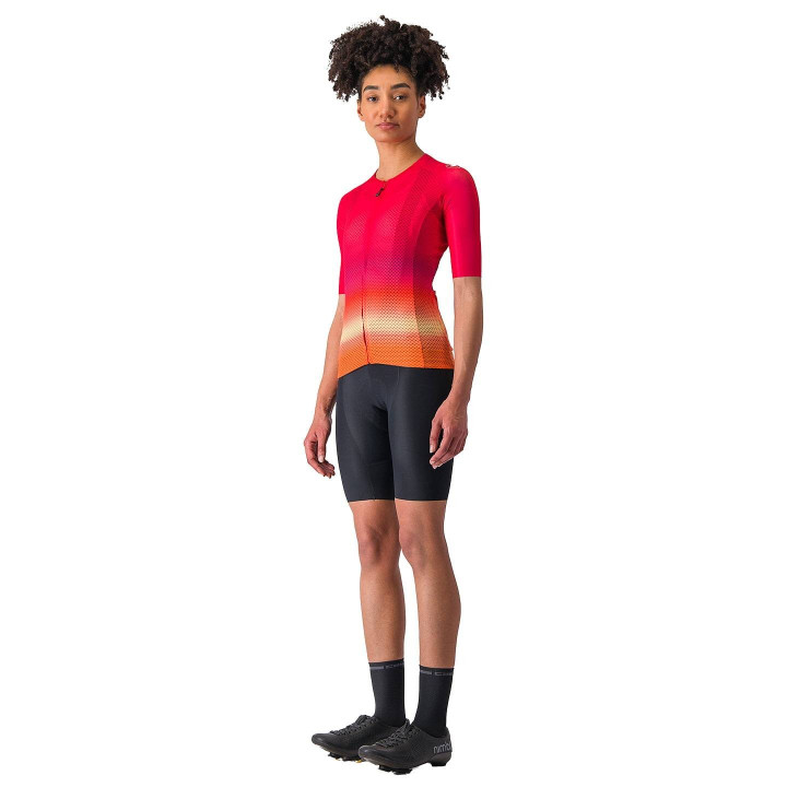 Maillot corto mujer Castelli Climber's 4.0 en naranja y rojo, ideal para ciclistas