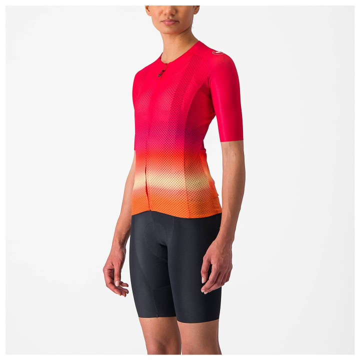 Maillot corto mujer Castelli Climber's 4.0 en naranja y rojo, ideal para ciclistas