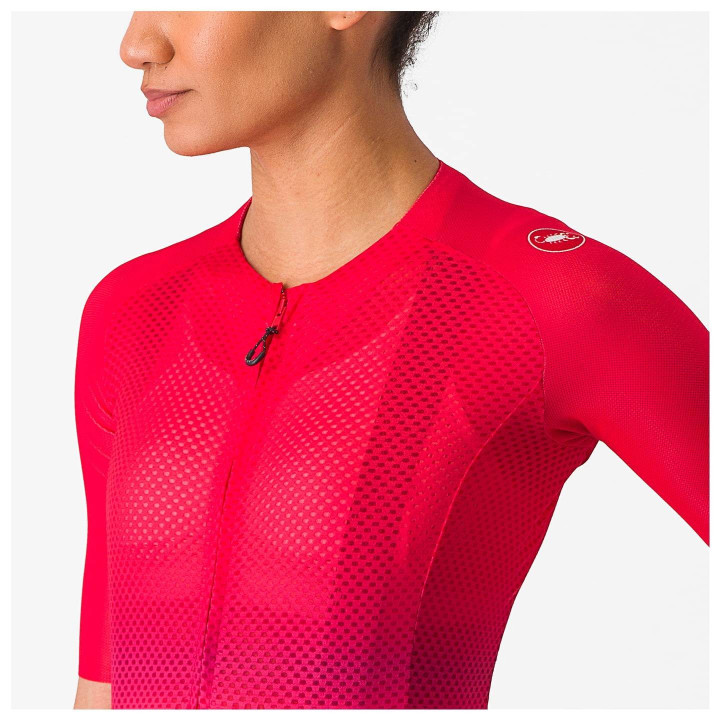Maillot corto mujer Castelli Climber's 4.0 en naranja y rojo, ideal para ciclistas