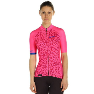 Maillot de ciclismo corto para mujer SANTINI en fucsia: comodidad y estilo en cada ruta