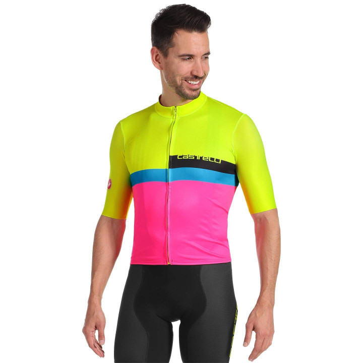 Maillot de ciclismo A Blocco fucsia y verde neón de CASTELLI para un estilo y comodidad únicos
