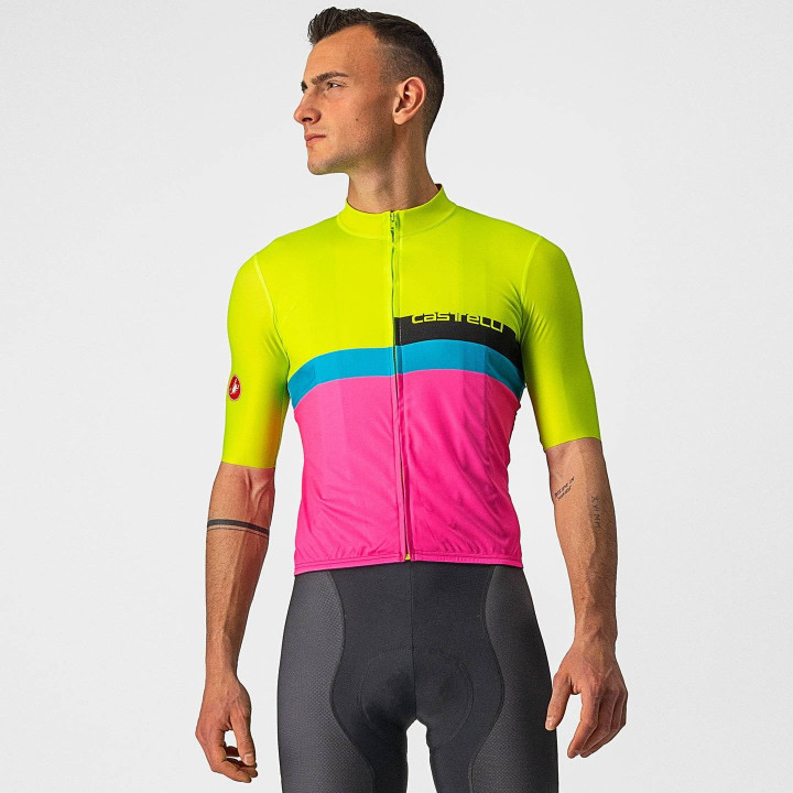 Maillot de ciclismo A Blocco fucsia y verde neón de CASTELLI para un estilo y comodidad únicos