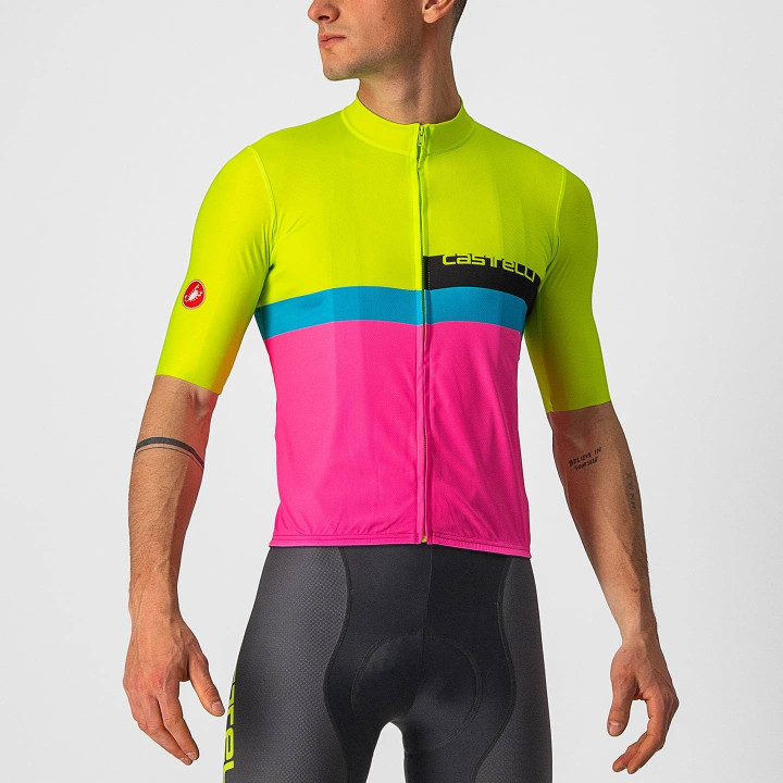 Maillot de ciclismo A Blocco fucsia y verde neón de CASTELLI para un estilo y comodidad únicos