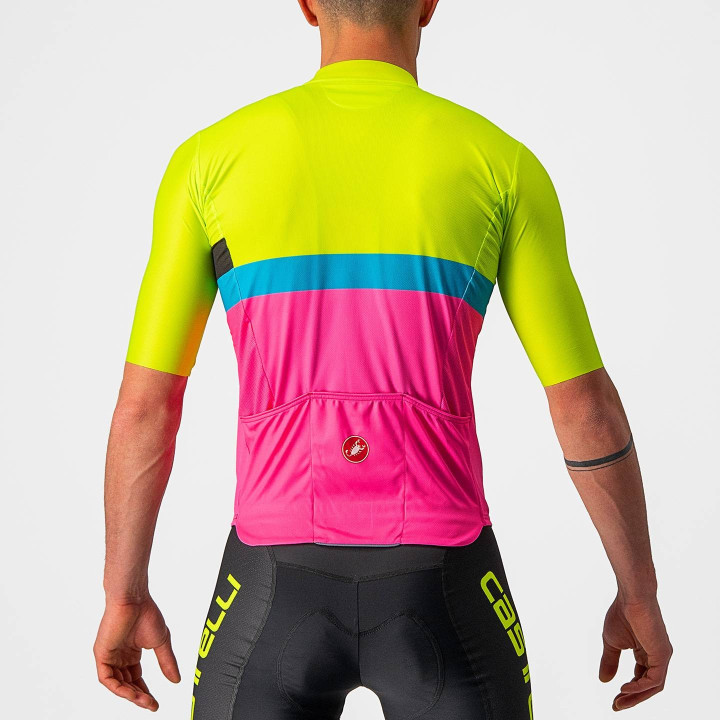 Maillot de ciclismo A Blocco fucsia y verde neón de CASTELLI para un estilo y comodidad únicos
