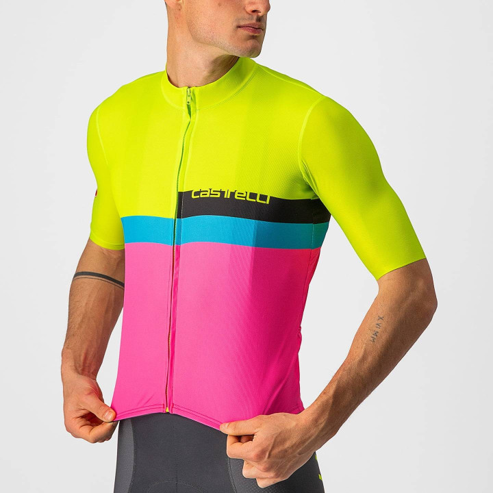 Maillot de ciclismo A Blocco fucsia y verde neón de CASTELLI para un estilo y comodidad únicos