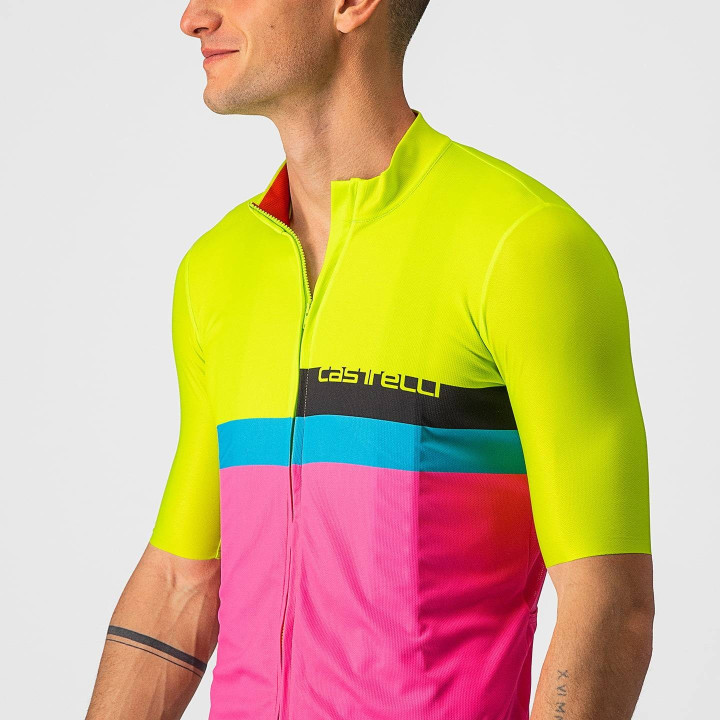 Maillot de ciclismo A Blocco fucsia y verde neón de CASTELLI para un estilo y comodidad únicos