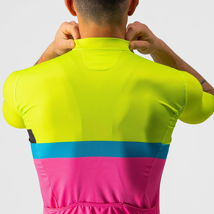 Maillot de ciclismo A Blocco fucsia y verde neón de CASTELLI para un estilo y comodidad únicos