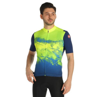Maillot corto CASTELLI azul y amarillo neón, ideal para ciclistas que buscan comodidad y estilo