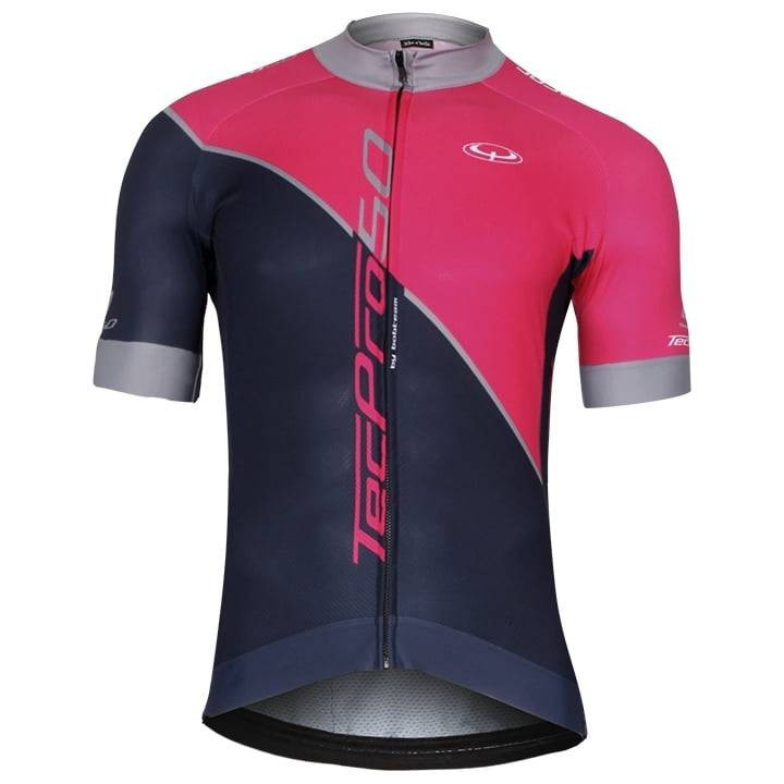 Maillot corto BOBTEAM tecPro50 en fucsia y azul, ideal para ciclistas exigentes