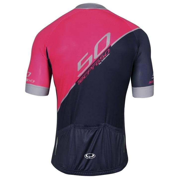 Maillot corto BOBTEAM tecPro50 en fucsia y azul, ideal para ciclistas exigentes