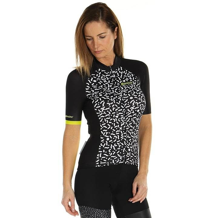 Maillot corto mujer SANTINI en negro y blanco: comodidad y estilo para ciclistas