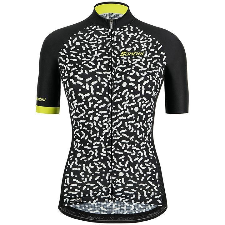 Maillot corto mujer SANTINI en negro y blanco: comodidad y estilo para ciclistas