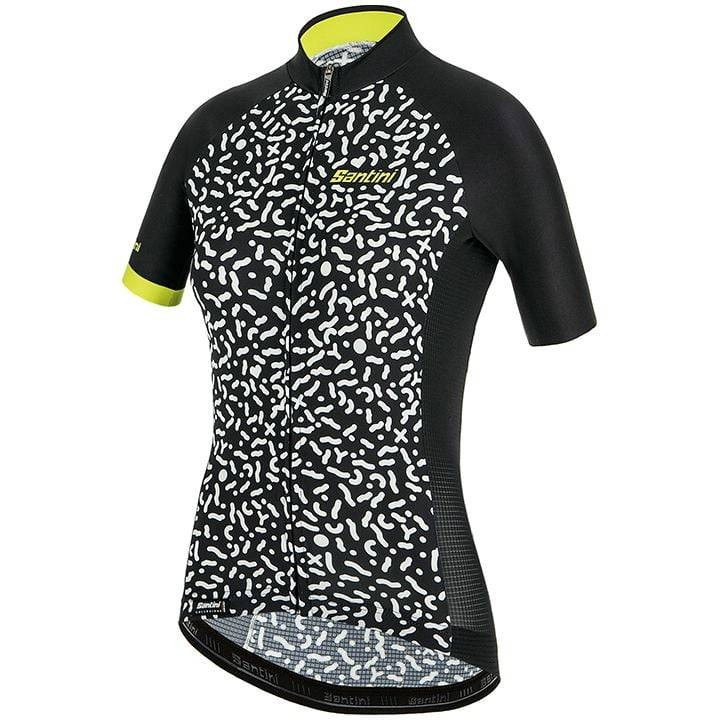 Maillot corto mujer SANTINI en negro y blanco: comodidad y estilo para ciclistas