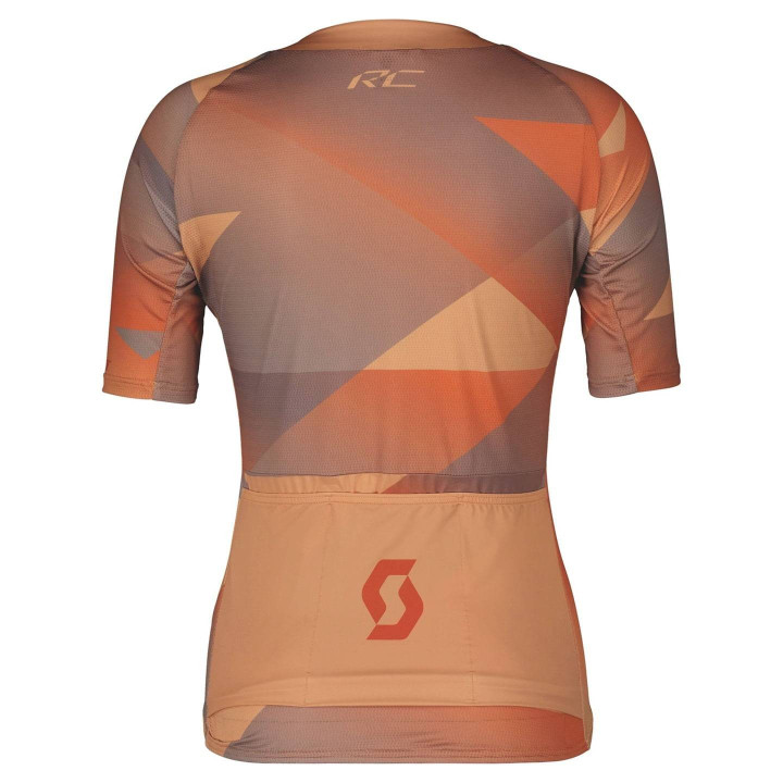 Maillot corto mujer SCOTT RC Premium Climber en naranja y beige, ideal para días calurosos