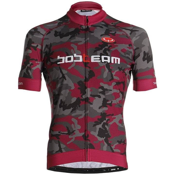 Maillot corto BOBTEAM Amo Camo en rojo y gris, ideal para ciclistas con estilo