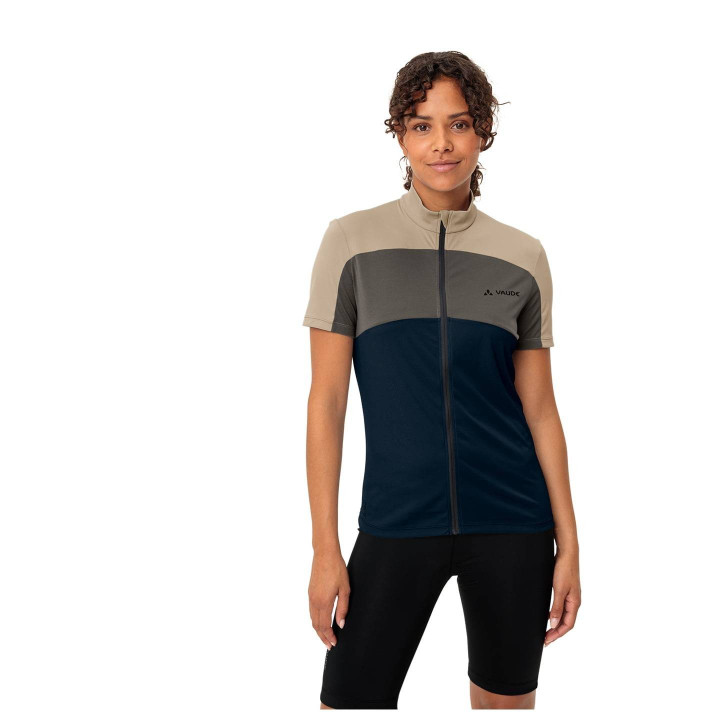 Maillot corto de ciclismo para mujer VAUDE Matera en negro y beige, ideal para tus rutas