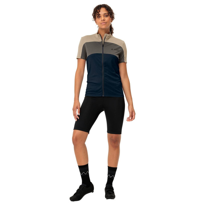Maillot corto de ciclismo para mujer VAUDE Matera en negro y beige, ideal para tus rutas