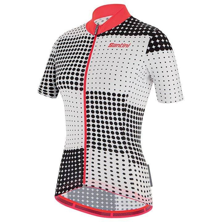 Maillot corto mujer SANTINI en negro y blanco, ideal para ciclistas activas