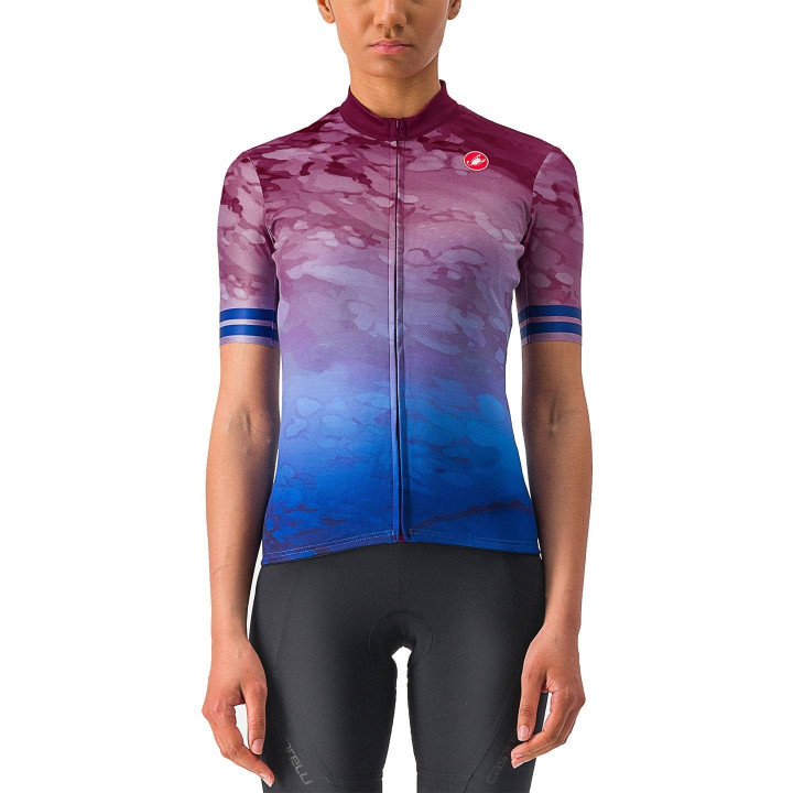 Maillot corto para mujer en marmo fucsia y azul de CASTELLI, comodidad y estilo en cada pedaleo
