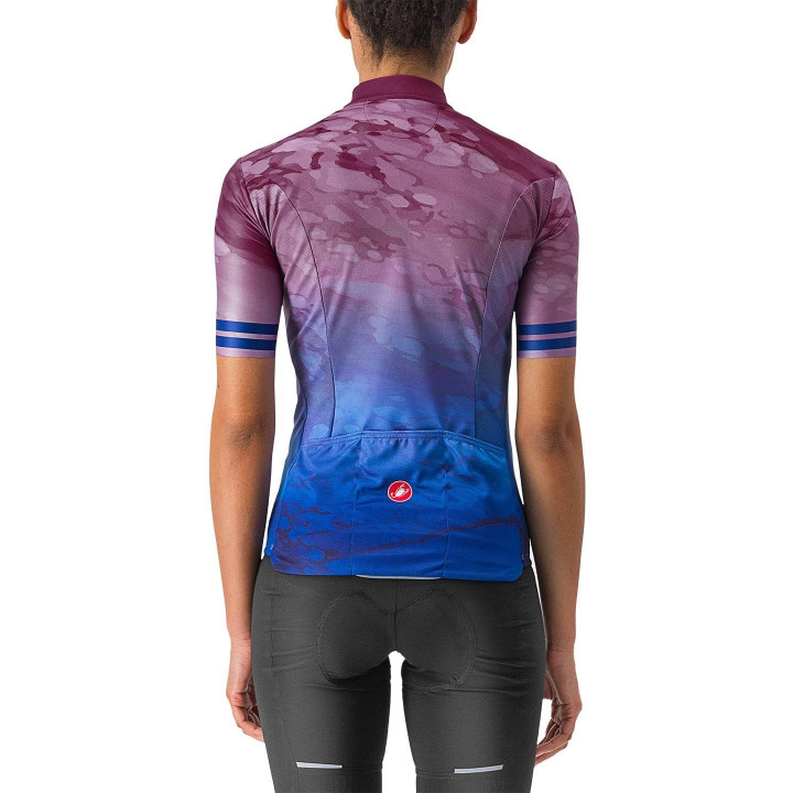 Maillot corto para mujer en marmo fucsia y azul de CASTELLI, comodidad y estilo en cada pedaleo