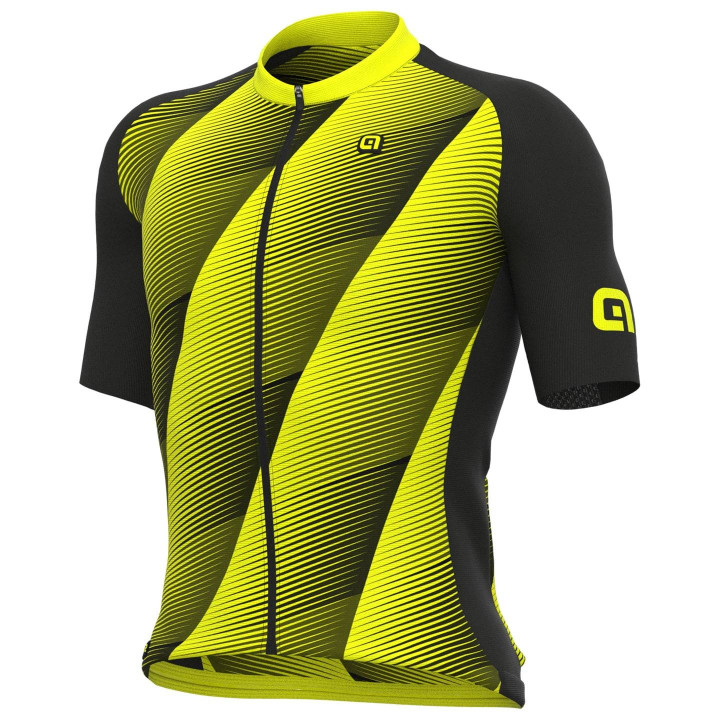 Maillot corto ALÉ Square negro con amarillo neón, ideal para ciclistas modernos