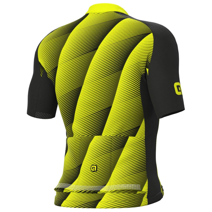 Maillot corto ALÉ Square negro con amarillo neón, ideal para ciclistas modernos