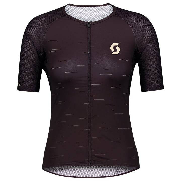Maillot corto para mujer SCOTT RC Premium Climber en lila y fucsia, ideal para tus rutas en bicicleta