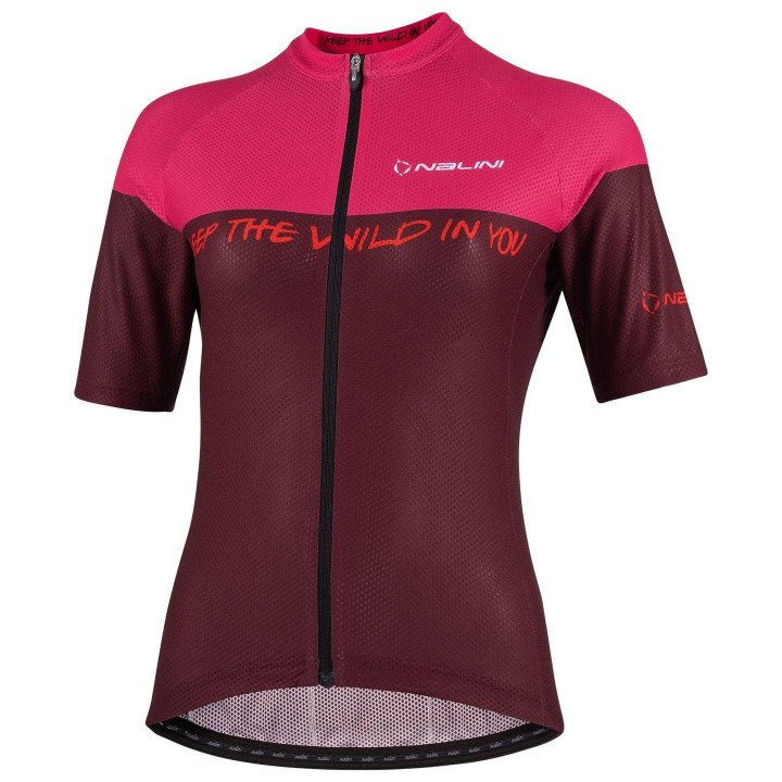Maillot corto fucsia-burdeos para mujeres ciclistas de trail
