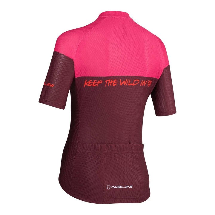 Maillot corto fucsia-burdeos para mujeres ciclistas de trail