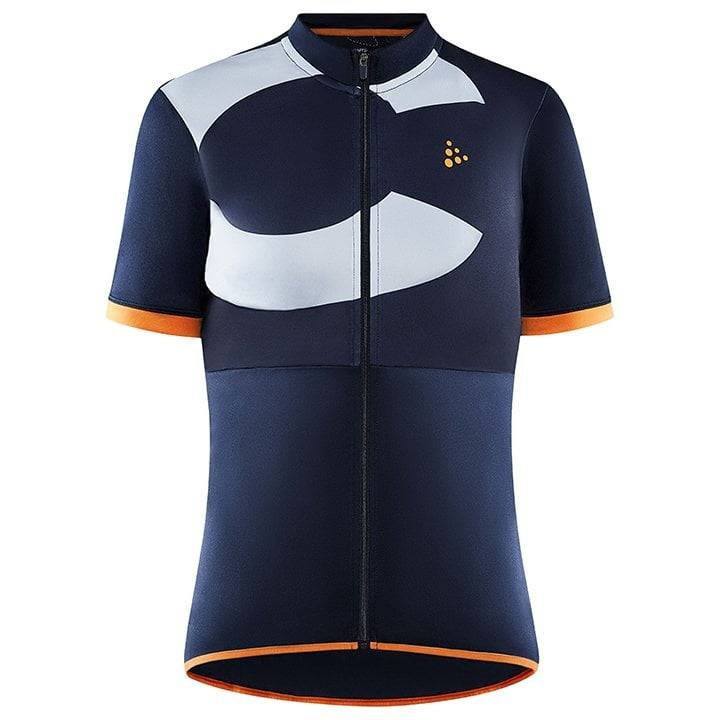 Maillot de ciclismo corto para mujer CRAFT en naranja y azul, ideal para pedalear cómodamente
