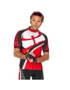 Maillot corto BOBTEAM RACE EDITION en rojo, negro y blanco para ciclistas que buscan estilo y frescura