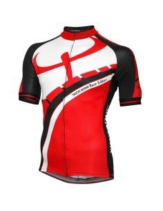 Maillot corto BOBTEAM RACE EDITION en rojo, negro y blanco para ciclistas que buscan estilo y frescura 2