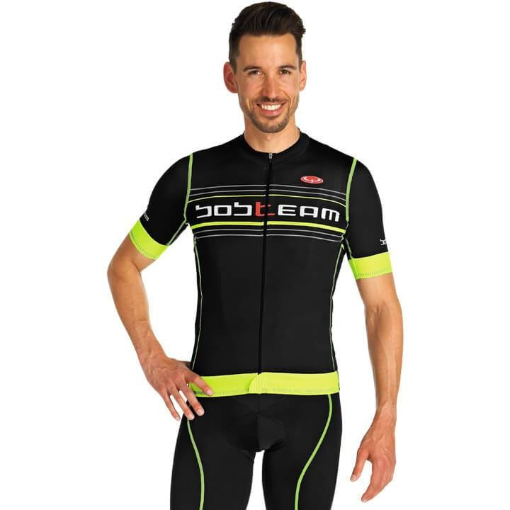 Maillot de ciclismo BOBTEAM Scatto negro y amarillo neón, comodidad y estilo para tus rutas